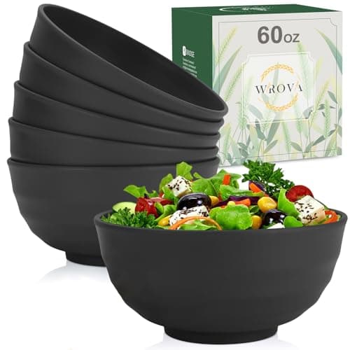 Image of Wrova Reusable Ramen Bowl 60oz (1700ml) Large Capacity Bowls Set of 6 Unbreakable Plastic Bowl - Microwave and Dishwasher Safe Bowls for Camping and Picnic, Large Serving Bowls for Ramen and Salad