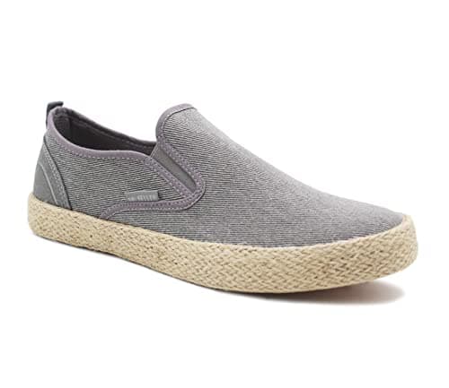 Image of Dr Keller Mens Canvas Slip On Denim Lightweight Casual Pumps Woven Rope Sole Boat Shoes Flat Deck Shoes (Grey), 9 UK
