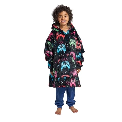 Image of OHS Hoodie Blanket Kids Teenagers Boys Hooded Blanket Gaming Soft Warm Sherpa Fleece Wearable Blankets Oversized Hoodie Big Jumper Gaming Gift for Boys Girls, Black - One Size