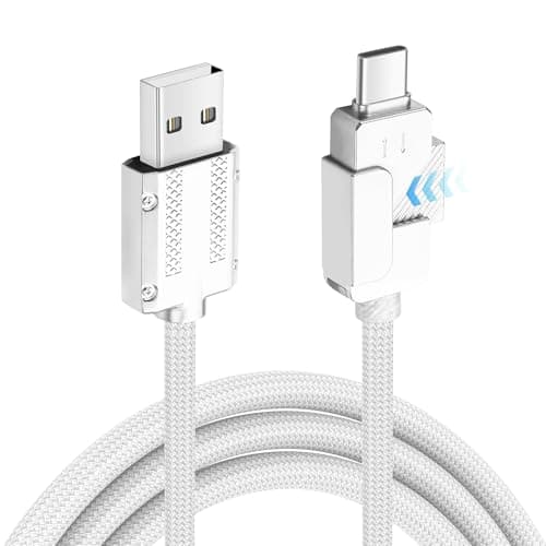 Image of YACSEJAO 66W USB A to USB C Fast Charging Cable,USB Type C Single Handed Press to Release Design Supports Data Sync White Durable Braided Cable (1M/3.2FT)