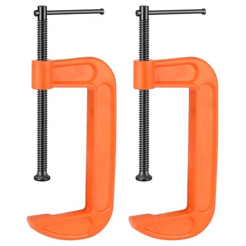 Image of JOIKIT 2 Pcs 6 Inch/16cm C Clamp, G Clamps with Adjustable Screw for Welding, Woodworking, Orange/Black