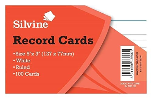 Image of Silvine 127 x 76 mm Ruled Record Card - White (Pack of 200)