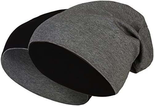 Image of Balinco 2 in 1 Reversible Slouch Long Beanie Jersey Cotton Elastic Unisex Men Ladies Hat Heather in 24 (8) (Black/Dark Grey)