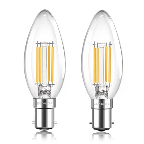 Image of 2 Pack B15 LED Candle Light Bulbs, 4W Equivalent 40W, 400LM Warm White 2700K, Small Bayonet Cap SBC C35 Candle Bulbs, AC 220-240V, Non Dimmable, Clear B15d LED Filament Bulbs for Chandelier