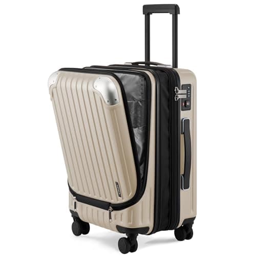Image of LEVEL8 Cabin Suitcase 20-Inch,Expandable 4 Wheel Luggage Suitcase, ABS+PC Hardshell Spinner Carry-on Trolley for Luggage with Double TSA Locks, Champagne