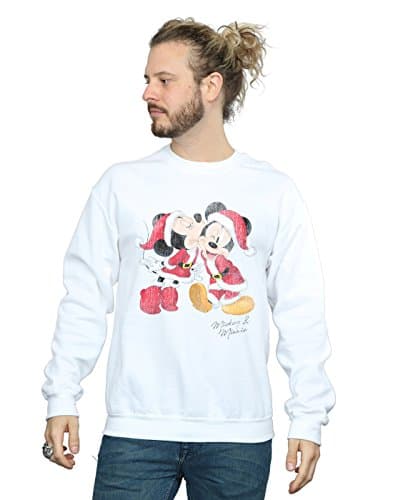 Image of Disney Men's Mickey And Minnie Christmas Kiss Sweatshirt X-Large White