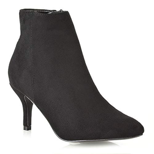 Image of ESSEX GLAM Womens Ankle Boots Low Mid Kitten Heels Ladies Zip Pointy Booties Shoes Size
