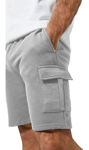 Image of JUST LOOK Mens Cargo Fleece Shorts Sweat Summer Jogger Plain Jersey Jogging 2 Zip Pockets New (UK, Alpha, XL, Regular, Regular, Light Grey)