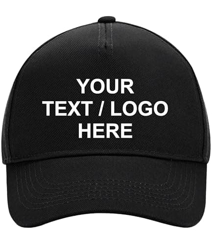 Image of Brook Hi Vis Personalised Baseball Cap Text or Logo Adjustable Unisex Hat – Custom Baseball Cap Mens', Baseball Cap for Women, Unisex Personalised Gifts for Men and Women – 8 Colours Black