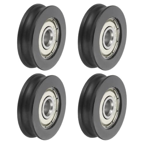 Image of sourcing map U Groove Ball Bearing Roller, 6 x 27 x 8mm Nylon Pulley Guide Wheel Stainless Steel Track Wheel Heavy Duty Replacement for Slide Door Window Mechanical Equipment, Black Pack of 4