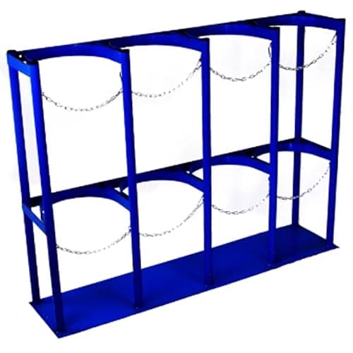 Image of Heavy-Duty Metal Floor-Standing Storage Rack for Gas Cylinders with Fixed Shelf - Durable Garage and Factory Use