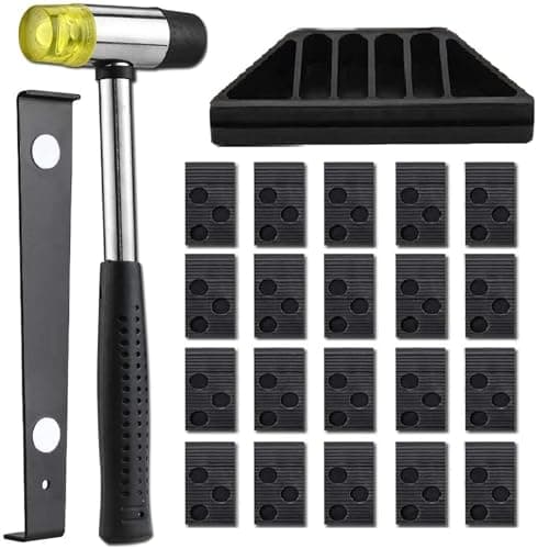 Image of CROWNSHOP Wood Flooring Installation Kit Flooring Pull Bar with 20 Spacers Laminate Flooring Fitting Tools with Tapping Block Pull Bar Mallet Easy to Use and Suitable for Domestic Purposes