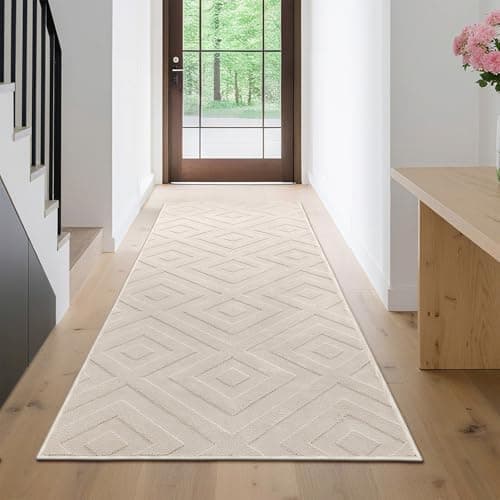 Image of Enyhom Hallway Runner, 80x200cm Beige Runner Rugs For Hallway Machine Washable Hall Runner For Kitchen Door Entryway Laundry Corridor