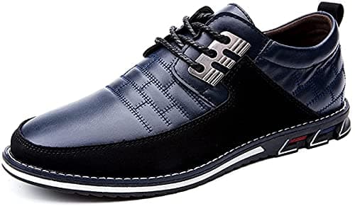Image of Men's Leather Casual Shoes Driving Office Walking Loafers Lace Up Slip-On Business Oxford Shoes Moccasin Breathable Luxury Classic（Blue,10.5 UK