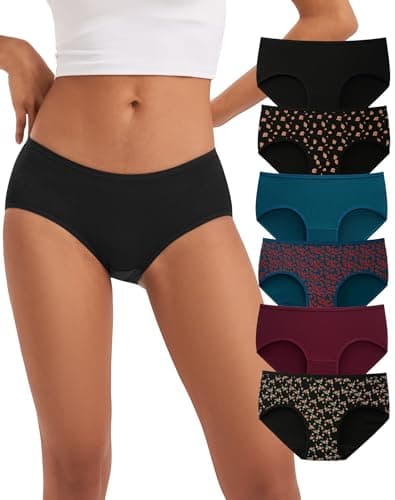 Image of INNERSY Women's Knickers Stretch Cotton Underwear Ladies Briefs Mid Rise Hipster Multipack 6 (8, 3 Vintage Prints/3 Solid Colours)