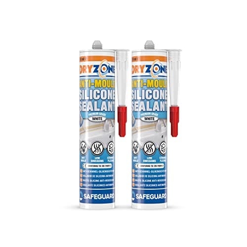 Image of Dryzone Silicone Sealant White Anti Mould (310ml x 2) - Waterproof Premium Sanitary-Grade, Low VOC Sealant for Bathroom and Kitchen
