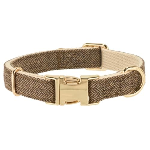 Image of Petiry Tweed Dog Collar with Quick Release Buckle Elegant Durable Cotton Collars For Medium Dogs Neck 31-49cm,Coffee