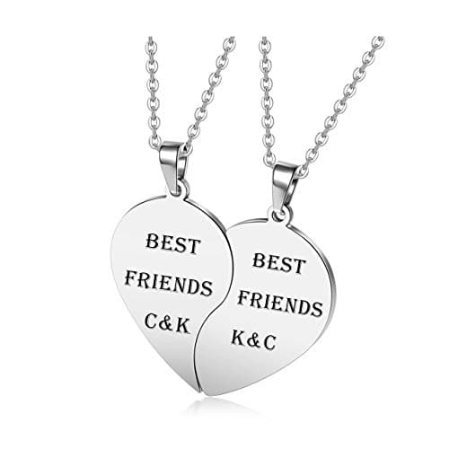 Image of AllerPierce 2-4Pcs Personalized Matching Heart Necklace for Couples Family, Best Friend Necklace with 4 Heart Puzzle Pendant, Engraved Friendship Necklace