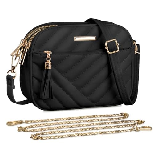 Image of FITDON Crossbody Bag for Women, Small Leather Cross Body Bag Ladies Handbag Shoulder bags Phone Purse with 2 Detachable Straps, Black