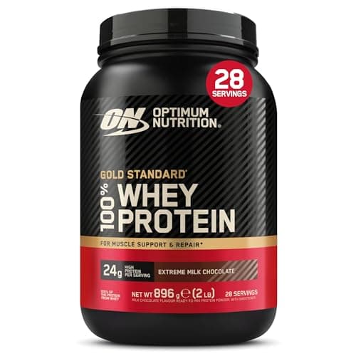Image of Optimum Nutrition Gold Standard 100% Whey Muscle Building and Recovery Protein Powder With Naturally Occurring Glutamine and BCAA Amino Acids, Extreme Milk Chocolate Flavour ,28 Servings, 896 Grams
