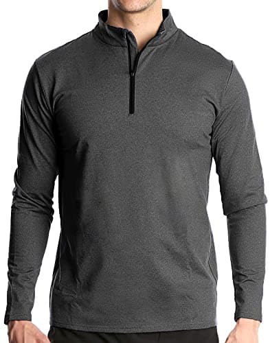 Image of Men's Spring Autumn Quarter Zip Sports Long Sleeve T Shirt Casual Golf Jogging Quick-Dry Polo Shirts Outdoor Warm Hiking Fishing Tops Darkgrey M
