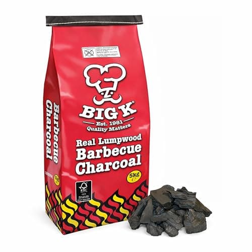 Image of Big K BBQ Grill Lumpwood Charcoal Bag - Quick to Light Real Lumpwood Charcoal Barbecues 5kg Bag with Topline Card for Outdoor Barbeque, Fire Pit, Camping BBQs