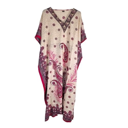 Image of New Ladies Paisley Print African Style Kaftan Summer Long Brand Dress ONE Size (Pink, One Size)
