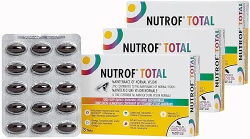 Image of Nutrof Total Capsules – Once Daily Food Supplement with Lutein, Zeaxanthin, Omega 3, and Antioxidants | 3 Pack of 30 Capsules (1 Capsule per Day - 3-Month Supply)