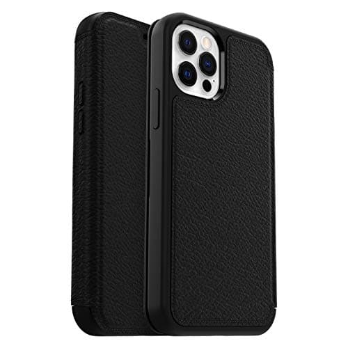 Image of OtterBox Strada Case for iPhone 12 / iPhone 12 Pro, Shockproof, Drop proof, Premium Leather Protective Folio with Two Card Holders, 3x Tested to Military Standard, Black, No Retail Packaging