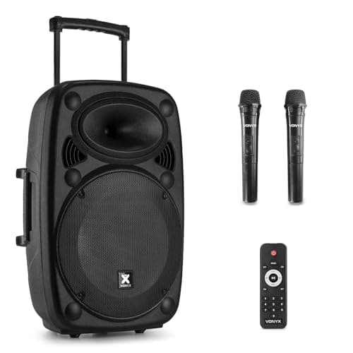 Image of Vonyx VERVE-46 15-Inch Portable PA Speaker, 1000W Battery Powered Sound System, Wireless Mics Included, Perfect Portable PA System & Speaker With Microphone for Events, Parties, and Presentations
