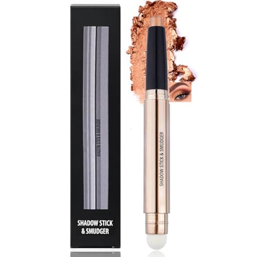 Image of Amber Gold Dual-Ended Cream Eyeshadow Stick & Smudger – Waterproof Long Lasting Shimmer Eye Shadow Pencil with Built-In Sponge Blender, Smooth Metallic Texture for Warm Everyday Eye Makeup