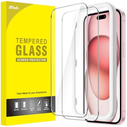 Image of JETech Screen Protector for iPhone 15 6.1-Inch, Bubble Free, Tempered Glass Film with Easy Installation Tool, Case-Friendly, HD Clear, 2-Pack