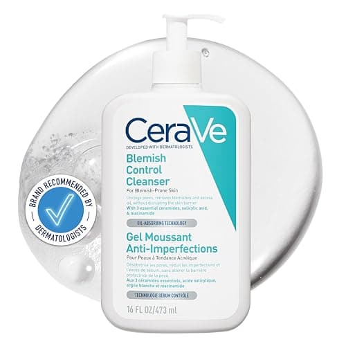 Image of CeraVe Blemish Control Face Cleanser With 2% Salicylic Acid, Niacinamide, 3 Essential Ceramides, Hectorite Clay, Gel-to-Foam, For Blemish-Prone Skin, Oil-Absorbing Technology, Fragrance Free, 473ml