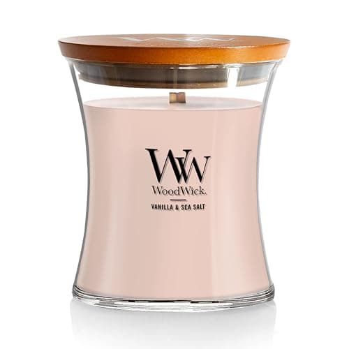 Image of WoodWick Medium Hourglass Scented Candle | Vanilla & Sea Salt | with Crackling Wick | Burn Time: Up to 60 Hours
