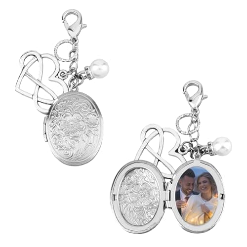 Image of SUPERFINDINGS 2Pcs Wedding Bouquet Photo Charms Oval 316 Stainless Steel Bouquet Locket Photo Frame Pendant Decorations with Alloy Lobster Claw Clasps Memorial Photo Bridal Flower Charms for Wedding