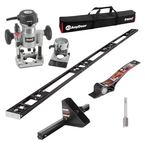 Image of Trend Ultimate Door Installation Kit with 9ft AnyDoor Jig, T1 Plunge & Trim ¼ Inch Router, Foot-Operated Lifter, Door Stand & Professional Router Bit, H/JIG/D/B2
