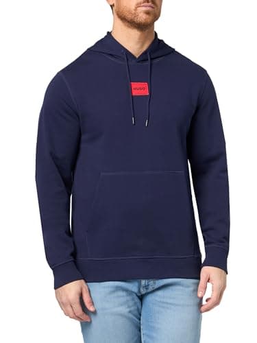 Image of HUGO Men's Regular Fit Square Logo Jersey Hooded Sweatshirt, Evening Blue, L