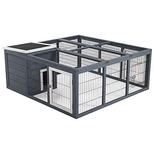 Image of PawHut Rabbit Hutch Outdoor, Guinea Pig House, Bunny Run Cage with Openable Top for 2 Rabbits, 123 x 120 x 52cm, Grey