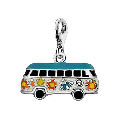 Image of Quiges 925 Sterling Silver Multi Colour Enamel Hippie Bus Lobster Clasp Charm Clip on Pendant