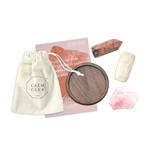 Image of Calm Club | Healing Crystals | Set of 3 'Love' Healing Stones and Crystals | Rose Quartz, Rhodonite Crystal & Moonstone | Healing Crystal Gifts & Meditation Gifts | Chakra Crystals Set | Crystal Set