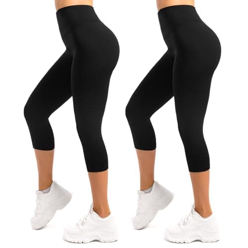 Image of SINOPHANT 2 Pack Capri Leggings for Women-Buttery Soft High Waisted Yoga Pants for Workout Athletic Black S-M
