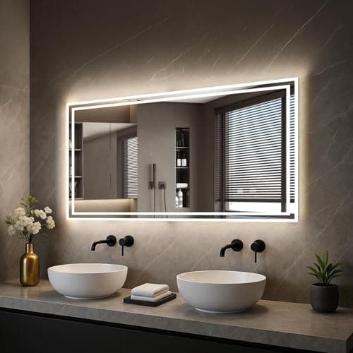 Image of CROWNSHOP LED Bathroom Mirror 100x60cm with Touch Sensor Demister, Waterproof IP54, 5mm Explosion-Proof Glass, Detachable Plug, Memory Function, Horizontal/Vertical Wall-Mount (100x60cm)
