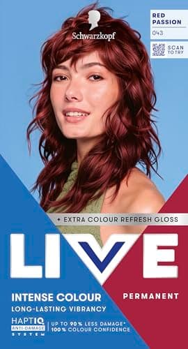 Image of Schwarzkopf LIVE Intense Colour 043 Red Passion, Long-lasting Permanent Red Hair Dye, With Extra Colour Refresh Gloss