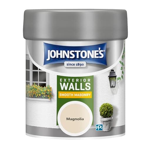 Image of Johnstone’s – Exterior Smooth Masonry Paint - Tester Pot – Magnolia – Up to 15 Years Protection – Weather & Dirt Resistant – 12m2 Coverage Per Litre - Dry in 1-2 Hours – 225 ml