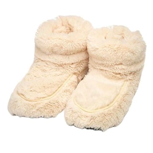 Image of FNX Warmies Microwaveable Slippers | Heatable, Warm, Comfy Indoor Boots | Plush Faux Fur - Infused with Relaxing Lavender | For Cold Feet, Pain, Relaxation & Relief | Cream, One Size Fits Most
