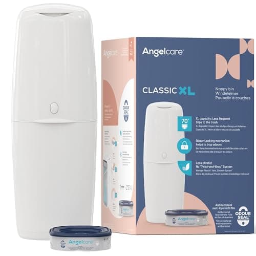 Image of Angelcare Classic XL Nappy Bin - holds up to 70 nappies – simple no twist refills – for less film use – get more nappies per cassette and save! Includes 1 octo refill cassette