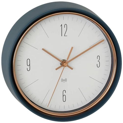 Image of TFA Dostmann 60.3547.20 Radio-Controlled Wall Clock Metal Frame with Copper-Coloured Hands Design, Petrol Green, 223 x 70 x 223 mm