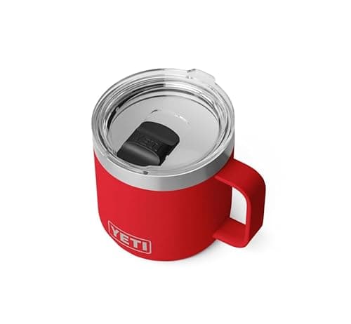 Image of YETI Rambler 14 oz (414 ml) Stackable Mug with Durasip Ceramic Lining, Stainless Steel Vacuum Insulated Coffee Cup with Removable Magslider Lid, Rescue Red