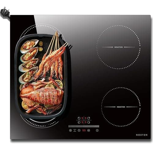 Image of NOXTON Plug in Induction Hob 60 cm Flex Zones with 13AMP Plug, Induction Hob 4 Ring Built-in Slide Control, Timer, Pause Function, Safe lock, 2800W, 220V-240V