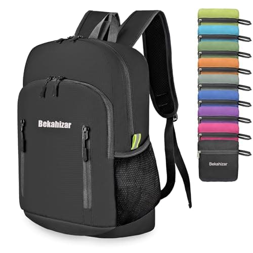 Image of Bekahizar 20L Ultra Lightweight Backpack Foldable Hiking Daypack Rucksack Water Resistant Travel Day Bag for Men Women Kids Outdoor Camping Mountaineering Walking Cycling Climbing (Black)